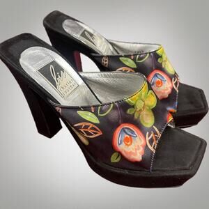 VINTAGE Bis by Charles Jourdan Floral Multicolor Platform Mules
